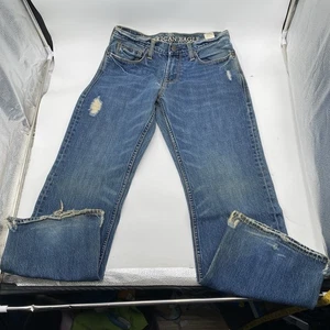 American Eagle Jeans Mens 30x30 Dark Blue Bootcut Mid Rise Distressed SEE PICS - Picture 1 of 12