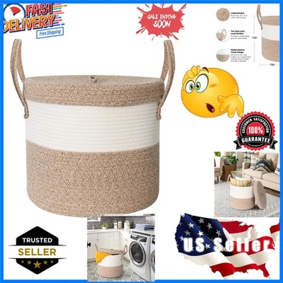 "Cesta de almacenamiento grande de 15""x13"" con tapa, manta cesta sala de estar, cabaña tejida... Foto 1 de 4