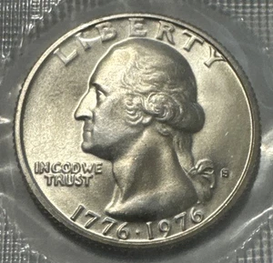 1976-S Washington *40% Silber* Viertel in Original Cellophan. Stempelglanz - Bild 1 von 6
