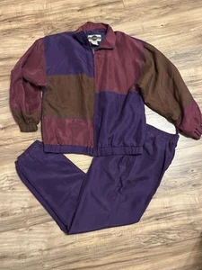Vintage Outbrook Silk Color block 80’s 2 Piece Tracksuit Purple Women’s Medium - Picture 1 of 5