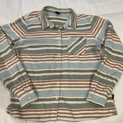 Camisa Patagonia Feminina Tamanho 12 Heywood Flanela Pinyon Listra Toasted Botão Branco - Imagem 1 de 4