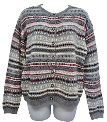 VTG Eddie Bauer Women Size M Button Up 100% Cotton Long Sleeve Sweater Fair Isle - Image 1 of 4