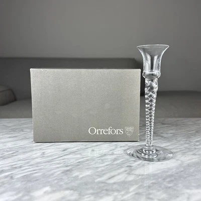 Orrefors Anne Crystal Candlestick Holder Handblown Twisted Stem 1990s Sweden 8" - Image 1 of 4