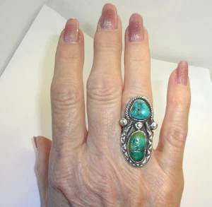 Vintage Navajo Sterling Silver Turquoise Ring Unmarked Size 5.75 - Picture 1 of 12
