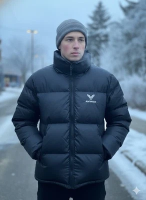 Abrigo Chaqueta Acolchada Acolchada Negra Avirex Logo Cremallera Completa Para Hombre Talla XL Foto 1 de 4