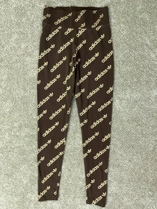 Adidas Leggings Women's Small Brown Spellout High Rise Trefoil - Picture 1 of 10
