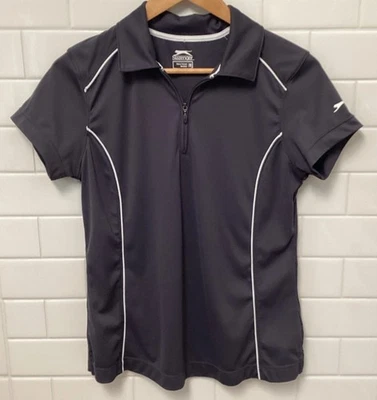 Camisa polo de golf Slazenger gris blanca ribete 1/4 cremallera manga corta talla M mediana para mujer Foto 1 de 4