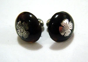 Victorian French Pique Sterling Silver Inlay Shell Screw Earrings Cuffs Buttons - Picture 1 of 6