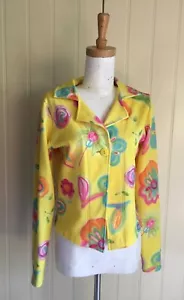 JACKET Long sleeve Yellow floral 1 button Knit Maestro Sz12 Vintage Retro style - Picture 1 of 9