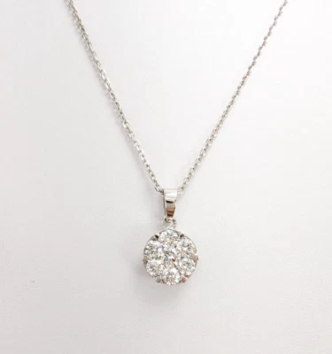 18K белое золото 1,20 карат бриллиант кластер круг подвеска 14K Rolo цепочка P80 - Изображение 1 из 4