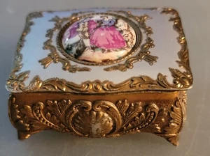 Vintage Victorian Style Trinket Box JAPAN footstool hinged red lined 3” X 2.5” - Picture 1 of 8