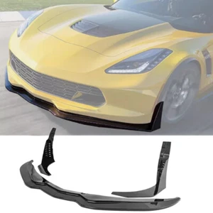 Front Lip Splitter For 14-2019 Chevrolet Corvette C7 Stingray Stage4 Gloss Black - Picture 1 of 19