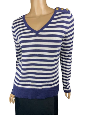 Peck &  Peck Weekend Size M Sweater Navy & White Stripe Long Sleeve V-Neck - Image 1 of 4