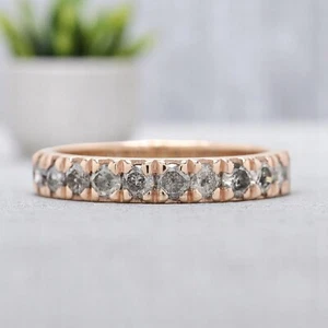0.76 CT Salt And Pepper Diamond Wedding Band Silver/10K/14K/18K Engagement Band - Picture 1 of 8