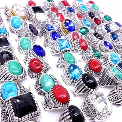50 x Herren Damen Ringe Silber Farbe Ethnisch Stil geschnitzt Muster Schmuck - Bild 1 von 4
