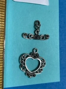 Sterling Silver and Marcasite Toggle Clasp Finding - 20 MM HEART- NEW - Picture 1 of 3