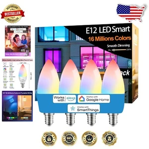 E12 Smart LED Bulbs 5W 600LM, Color Changing, Compatible with Alexa & Google - Picture 1 of 11