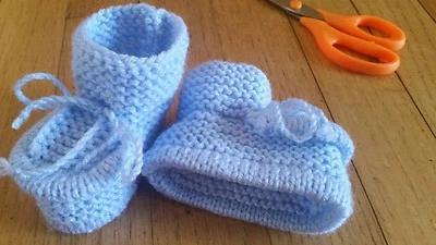 Botines bebé punto, color azul claro, 3-6 meses, para niños  Foto 1 de 4