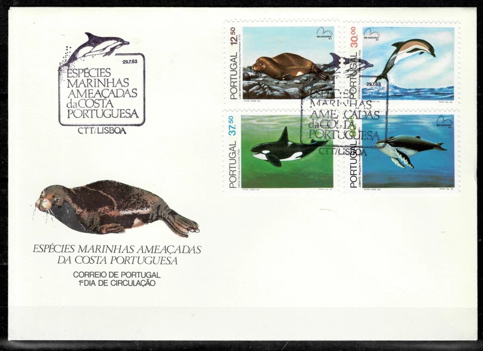 Portugal 1983 ☀ FDC Portugal coast sea animals, whales, dolphin, seal - Image 1 of 1
