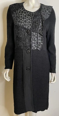 Cárdigan Largo Jaskar Negro Lunares M Nuevo con Etiquetas Chaqueta Boutique Lagenlook Tejido Plumero Foto 1 de 4