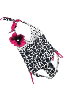 Traje de baño Isobella & Chloe 1 pieza blanco y negro lunares estampado jirafa talla 2T - Imagen 1 de 7