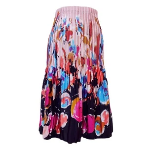 Falda Milano Midi Rosa Floral Arrugada Plisada Satén Pull On Mediana - Imagen 1 de 8