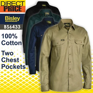 Bisley Work Shirt Original Cotton Drill - Long Sleeve BS6433 NEW - Picture 1 of 14