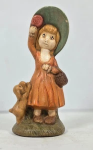 Vintage Figur kleines Mädchen Korb Welpe Lutscher Keramikfigur 6,5 Zoll groß - Bild 1 von 10