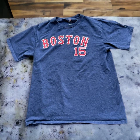 MLB Boston Red Sox Men's Medium Baseball Dustin Pedroia #15 Blue T-Shirt 🌿835 Cover
