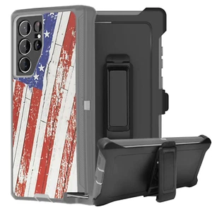 For Galaxy S24 (ONLY) Defender Case With (Belt Clip Fits Otterbox) USA Flag - Picture 1 of 6