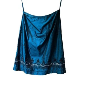 Magazine Blue 100% Silk A-Line Skirt size Small Indian Boho Embroidered Satin - Picture 1 of 11