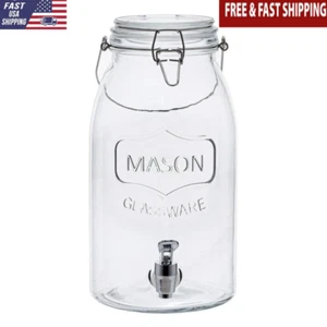 Glass Tea Beverage Dispenser 1Gal Stainless Steel Clamp 6x7.55x11.4 In W/ Lid US - Picture 1 of 5
