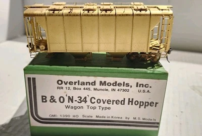 Overland Models HO Scale B&O N-34 Covered Hopper Wagon Top Type Brass - Image 1 of 4