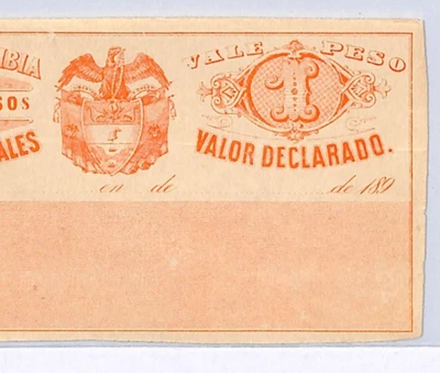 COLOMBIA 1 Peso CUBIERTA Insured Letter Stamp (1890) HIGH VALUE Stationery WX473 - Image 1 of 4