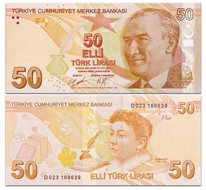 Turkey 50 Lira 2009 P 225 d Prefix D UNC NEW Banknote - Picture 1 of 2