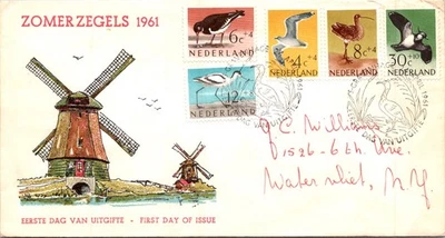 NETHERLANDS 1961 CACHET FDC COVER MULT FRANKING SEMI-POSTAL SET ADDR & POSTMARK - Image 1 of 2