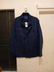 NWT Tasso Elba JACKET Mens Sz L Full Zip Cotton Linen Blue Lightweight Coat - Picture 1 of 19