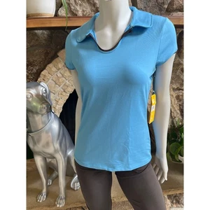 Polo Lole Triumphant blu UPF 50+ camicia manica corta donna taglia L nuova con etichette $55 - Foto 1 di 7