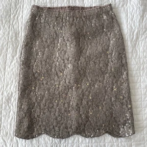 Yoana Baraschi Sequin Lace Pencil Skirt Taupe Scallop Hem Anthro Designer Size 0 - Picture 1 of 11