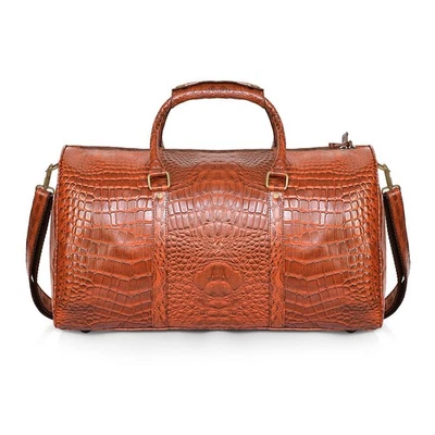 Handmade Croc Embossed Leather Duffle Gym Bag Spacious Weekender Travel Holdall - Image 1 of 4