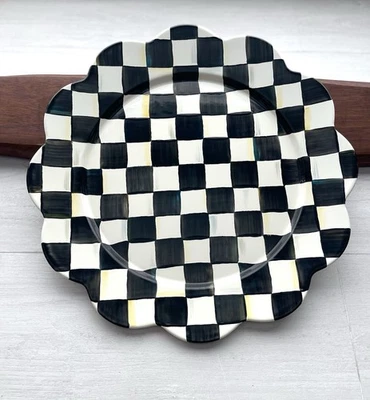 "Plato de pétalos esmaltados a cuadros cortesanos de 16"" de diámetro MACKENZIE CHILDS retirado" Foto 1 de 4