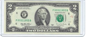 MINT Fancy Two $2 dollar bill Birthday Note serial # F03311955B 03-31-1955 - Picture 1 of 2