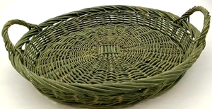 Vintage großer 17" grüner Weidenkorb Tablett mit Griffen - Bild 1 von 8