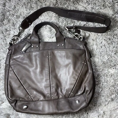 KENNETH COLE NY Soft Brown Leather Satchel /Hobo 2 Handle Handbag W/Silver Studs - Image 1 of 4
