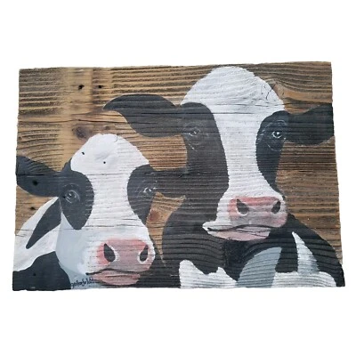 Retrato de vaca pintura al óleo original Larry Geilenfeldt rústica madera recuperada Foto 1 de 4