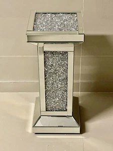 Mirrored Side Table Crystal Crushed Diamond Pedestal End Lamp Table Pillar - Picture 1 of 3