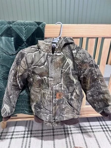 Carhartt Realtree Youth Small 7-8 Hooded Camo Jacket Quilted Canvas Distressed - Picture 1 of 3