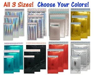 3 Sizes, 4x8, 6X10, 8X12 Assorted Combo Pack Padded Metallic Bubble Mailers Poly - Picture 1 of 98
