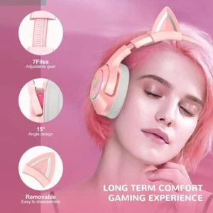 K9 Gaming Headset with Removable Cat Ears for PS5 PS4 Nintendo Switch PC Pink - Picture 1 of 7