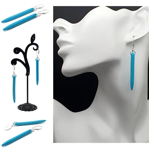 Earrings Crystal Spike Turquoise Blue Howlite Long Dangle Drop Sterling Silver - Picture 1 of 20